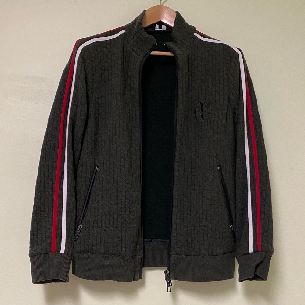 Black Jacket with Red and White Stripes